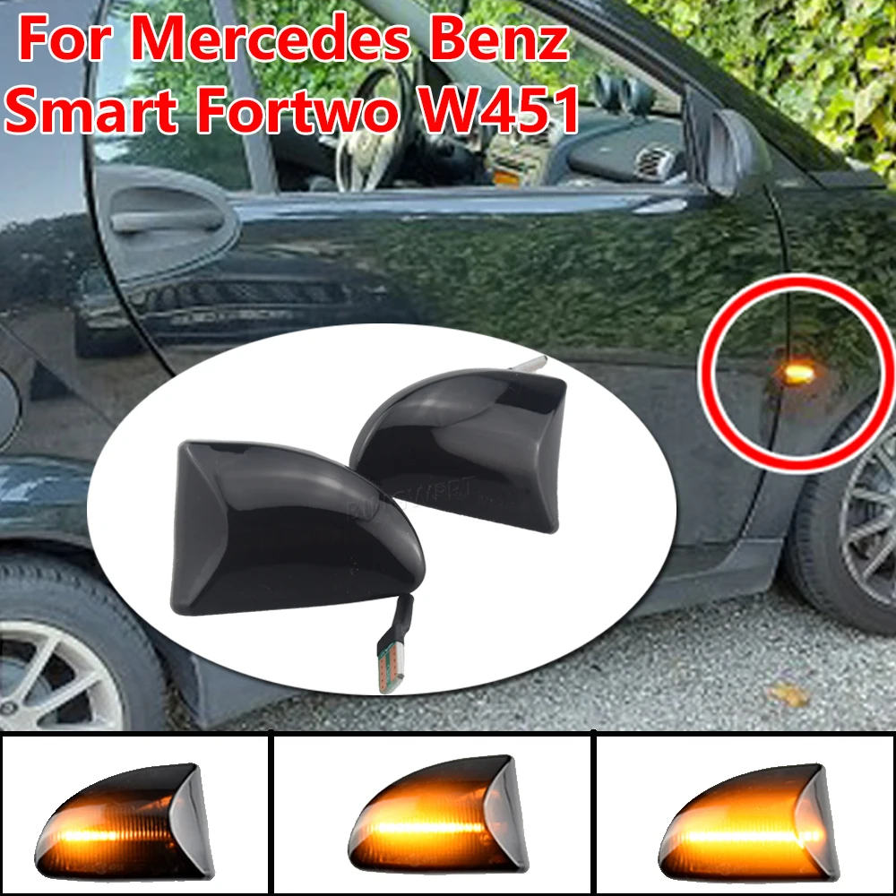 1 Pair LED Dynamic Car Blinker Side Mirror Marker Turn Signal Lights Lamp Accessories For Smart Fortwo 451 MK1 MKII 2007-2015