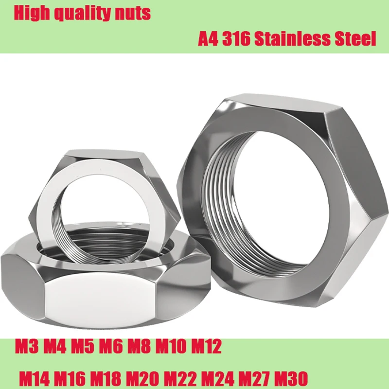 20/10/1pcs 316 Stainless Steel Flat Hex Hexagon Wafer Low Thin Jam Nut M3 M4 M5 M6 M8 M10 M12 M14 M16 M18 M20 M22 M24 M27 M30