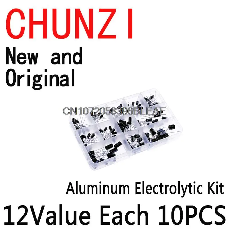 120PCS 12Values Aluminum Electrolytic Capacitor Assortment Kit Electrolytic Capacitors Assortment Box Set 16V-50V 1uF-470uF