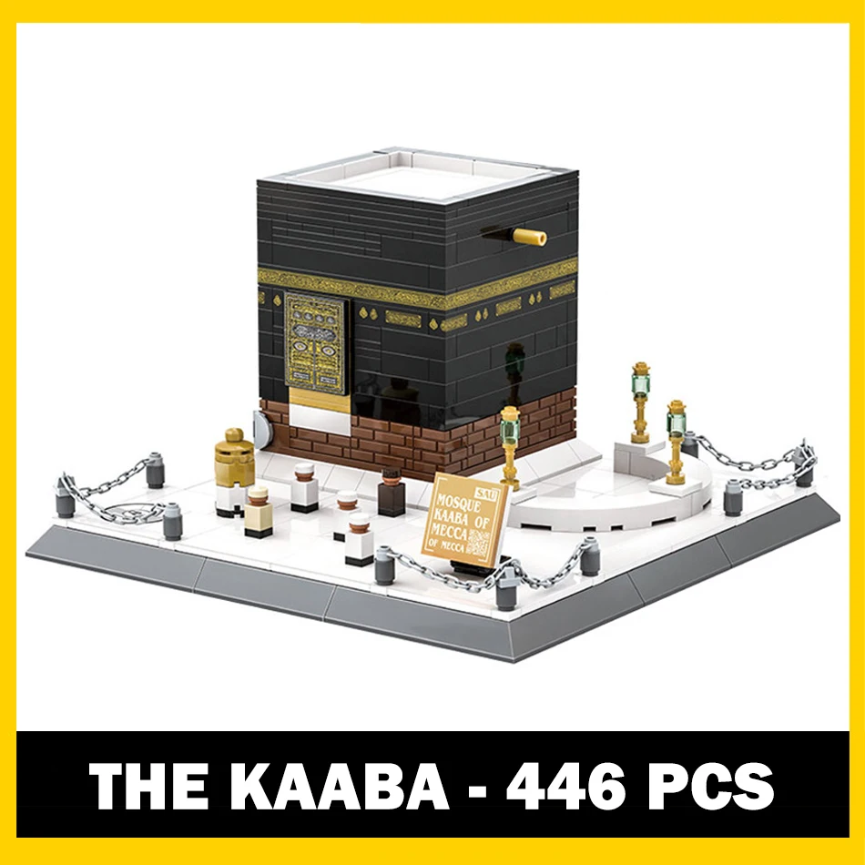 Moc arquitetura mundialmente famosa mesquita mecha kaaba modelo vista de rua blocos de construção montagem tijolos brinquedos crianças presentes