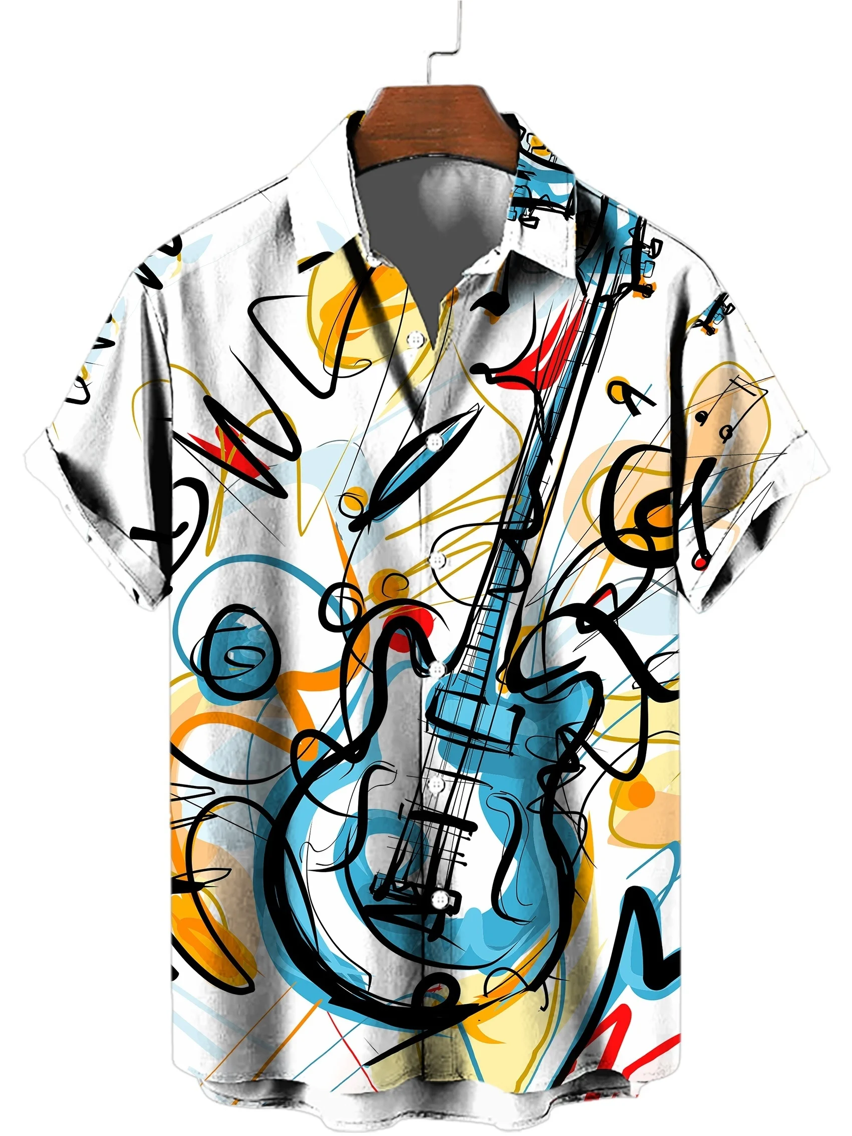 Hawaiian Shirt Men Summer Fashion 3D Guitar Pattern Print Holiday Short Sleeve Tops Tee Oversized Casual Shirt Tops Streetwear