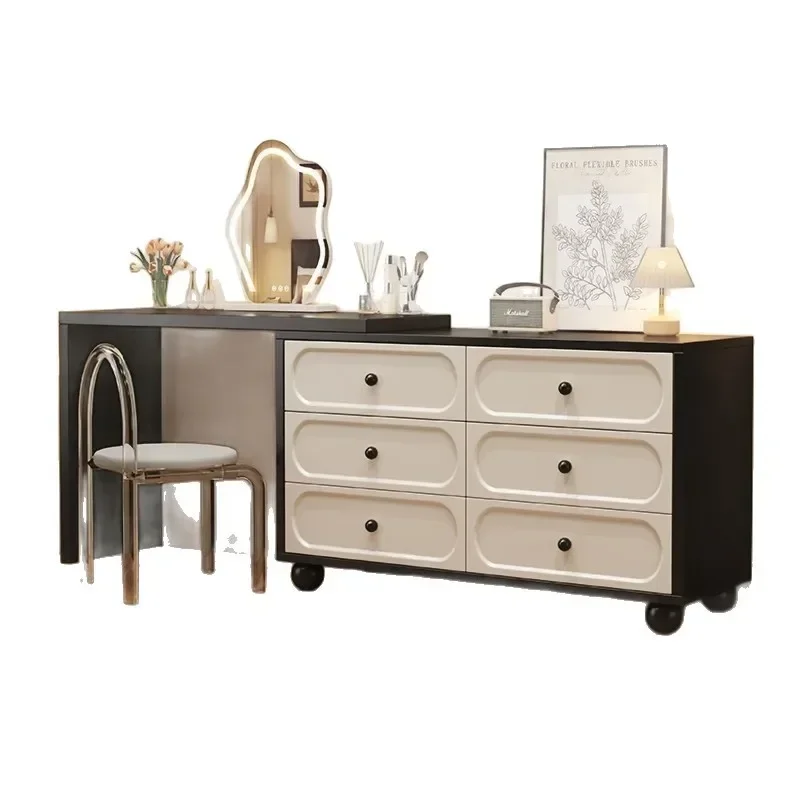 

French retro dresser, chest, small apartment bedroom, rotatable makeup table at the end of the bed