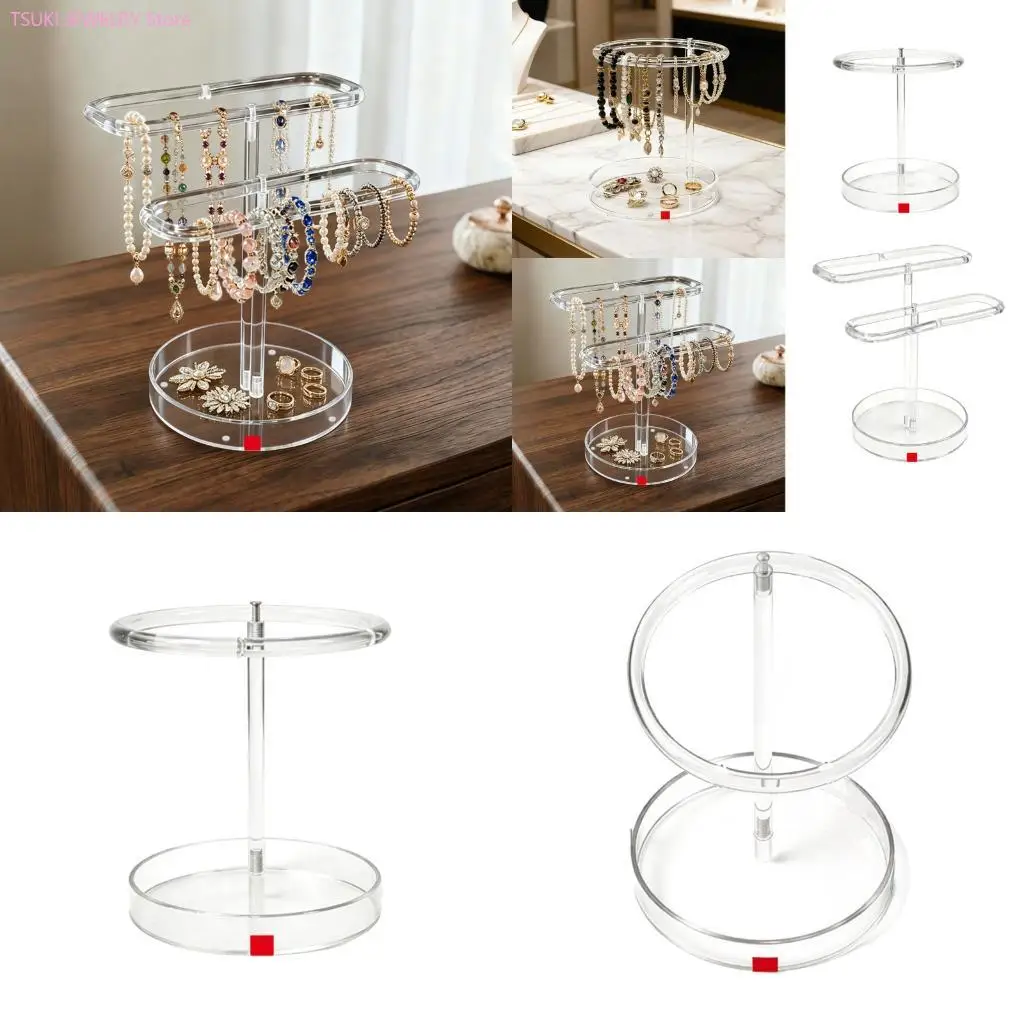 

62KE Minimalists 2 Tiers Jewelry Organizers Crafted From Sturdy Acrylic For Home Or Retail Display
