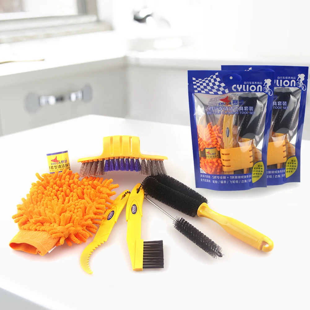 6Pcs Chain Cleaner Multi-Function Tyre Brush Tool Set Bike Cleaning Tool Set Bike Wash Tool for City Bike Folding Bike