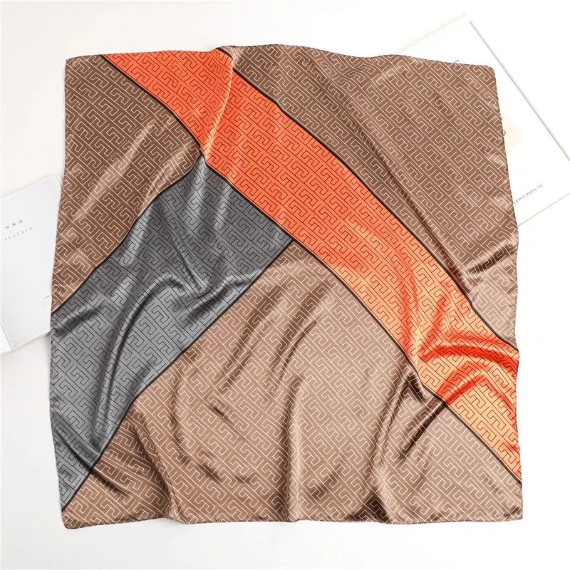 90cm Silk Satin Hijab Square Scarf Women Luxury Print Elegant Hair Hand Bag Foulard Shawl Wraps Neck Tie Headkerchief Bandana