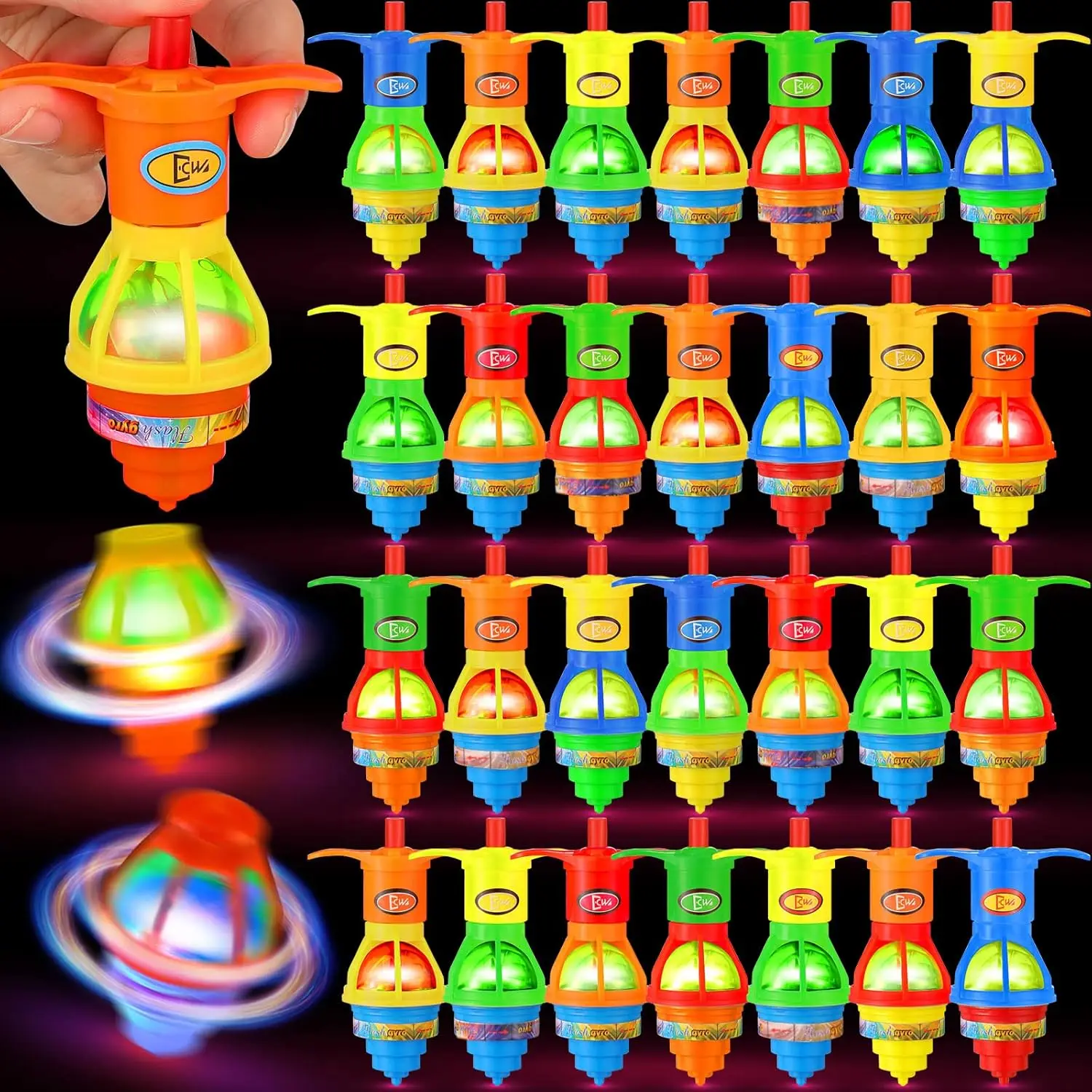 

50 Pcs LED Light up Spinner Tops Launcher with Gyroscope Motion Colorful Flashing Spinner Toys Novelty Party Favors for Birthday