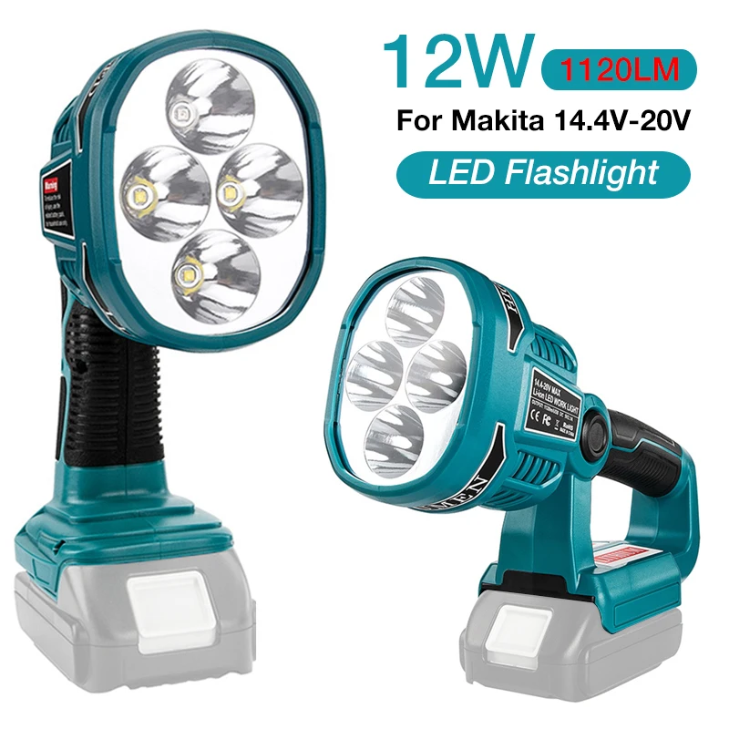 

12W LED Cordless LED Flashlight Work Light Outdoor Emergency LED Lamp for Makita 14.4V-18V BL1430 BL1830 BL1850 BL1860B Battery