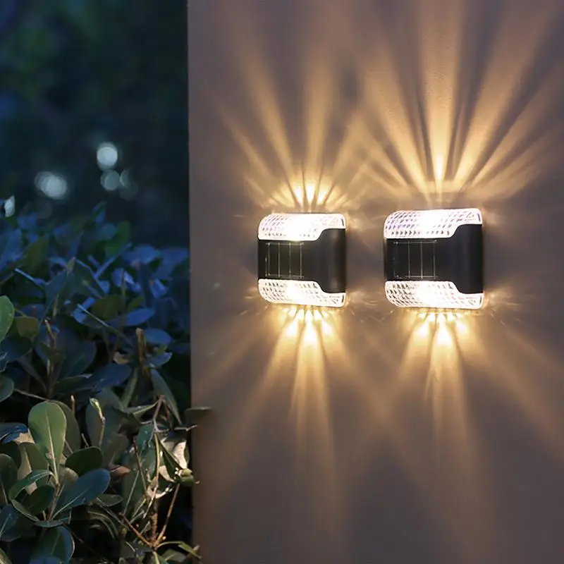 أضواء السياج الشمسية في الهواء الطلق تعمل بالطاقة الشمسية أضواء الجدار مصباح مشرق 4 قطع بطارية طويلة الأمد حديقة المناظر الطبيعية زينة ل #4