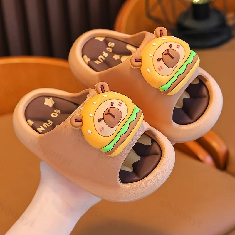 Capybara Slippers Children\'s Bathroom Sandals 2025 Summer Anti-slip Cartoon Slippers Resilience Rotatable Platform Kids Slippers