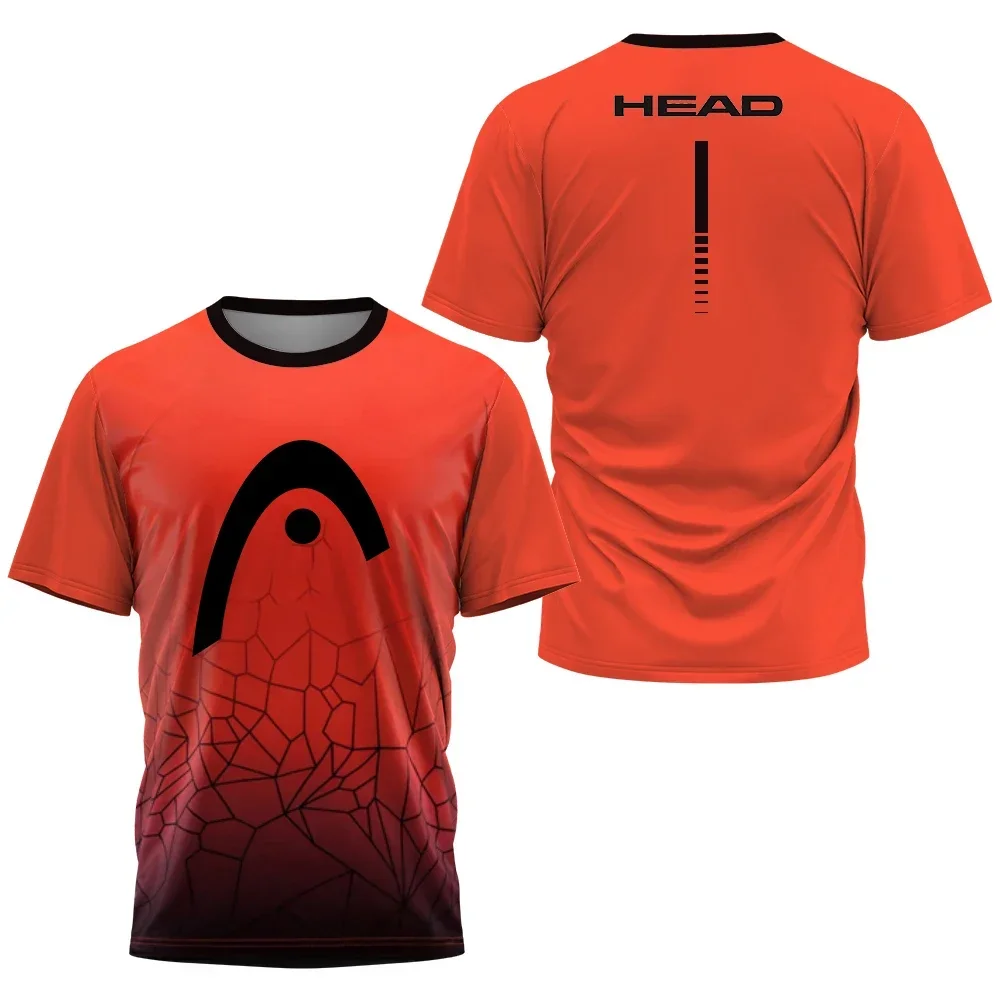 New Head 3D letter gradient printed T-shirt men\'s outdoor tennis sportswear casual round neck short-sleeved top summer