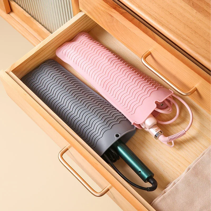 Silicone Hair Curling Iron Cover Hair Straightener Curler Storage Bag Pouch Heat Resistant Mat Insulation Pad Hair Styling Tools