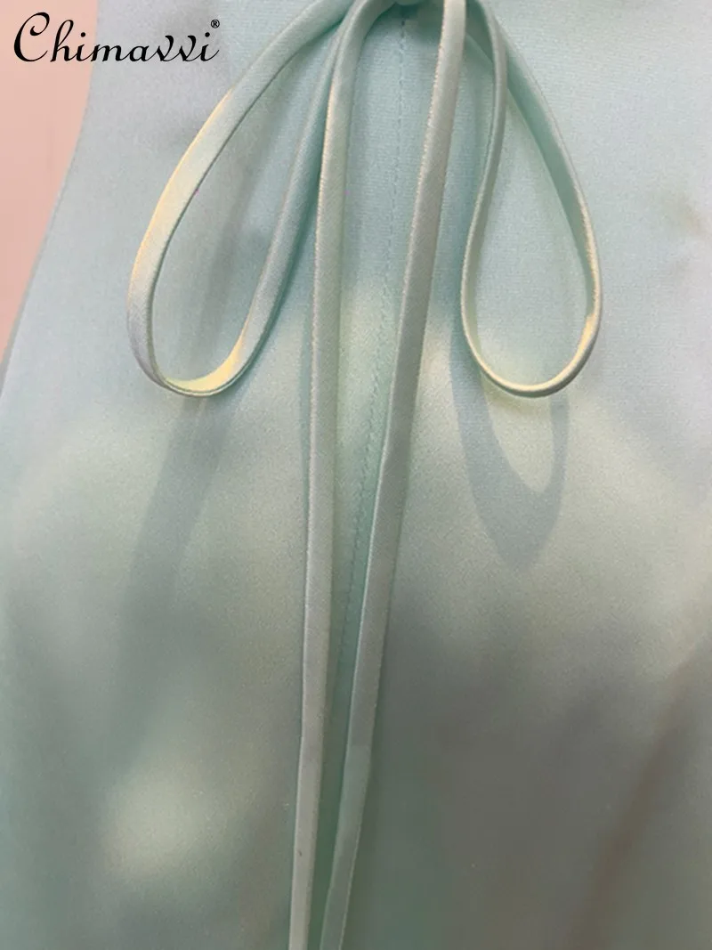 2026 lente en zomer nieuwe high-end vierkante hals strik taille satijnen jurk damesmode stropdas elegante lange feestjurk jurken