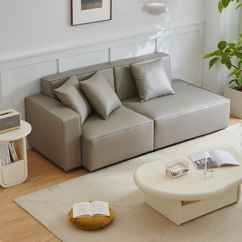 Minimalist Leather Sofa Living Room Tofu Block Small Apartment Home Square Floor Sponge