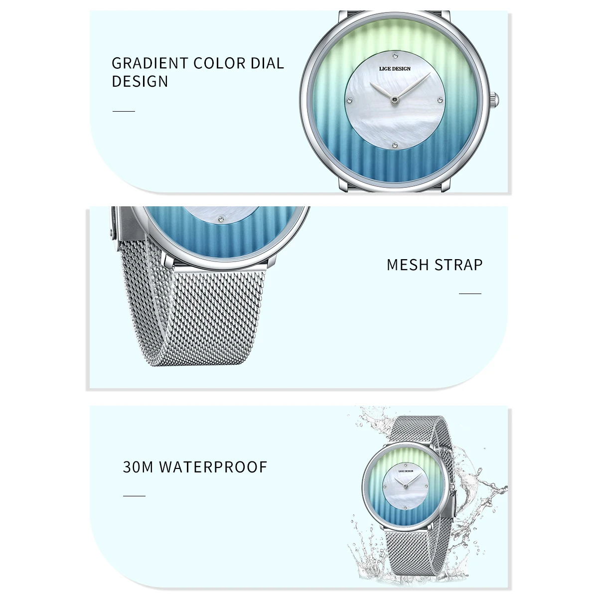 LIGE New Creative Ladies Watches Fashion Elegant Sport Quartz Wristwatch Waterproof Mesh Strap Business Gift Watches For Women