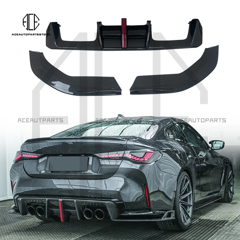 2020+ For BMW G80 M3 G82 G83 M4 diffuser brake light Style Carbon Fiber Rear Bumper Diffuser Lip with MP Flap Splitter