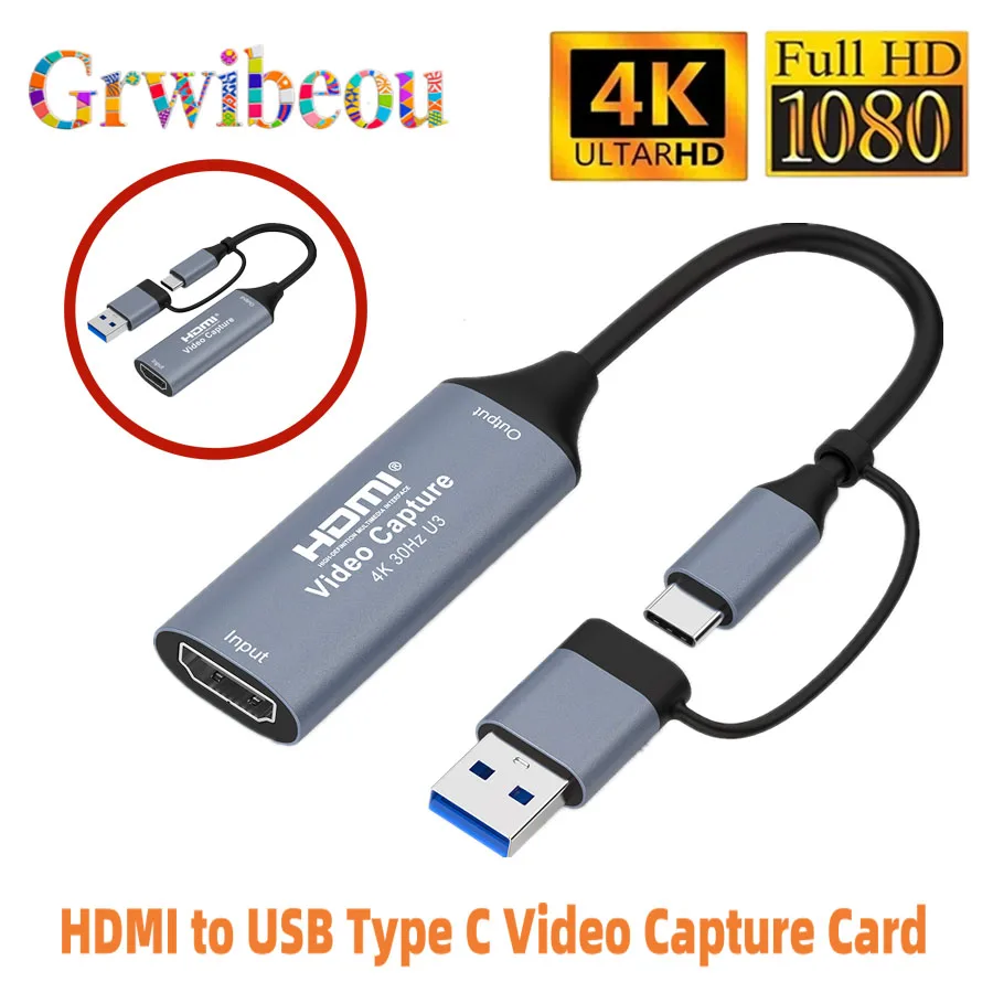 2 in1 4K 1080P HDMI إلى USB 3.0/2.0 نوع C بطاقة التقاط الفيديو نوع المنتزع سجل لتسجيل الألعاب البث المباشر ل PS4 Xbox