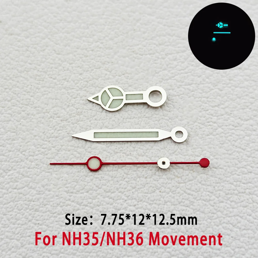 Watch Hands For NH34 NH35 NH36 Automatic Mechanical Movement BGW9 Blue Luminous 7.75*12*12.5mm GMT Hands Watches Accessories