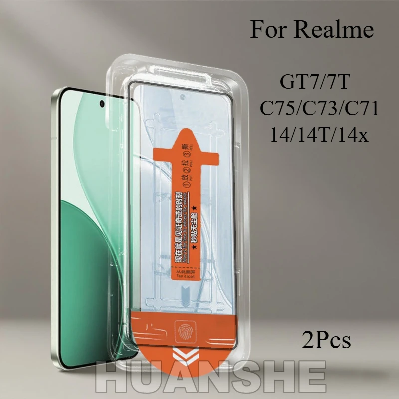 

2Pcs Dust Free Easy Installation Tempered Glass Screen Protector for Realme 14/14T/14x, C75/C73/C71, GT7/GT 7T