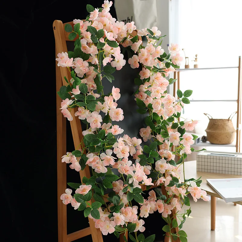 

Simulation cherry blossom rattan wall hanging artificial flower air conditioning pipe indoor ceiling wedding decoration vine