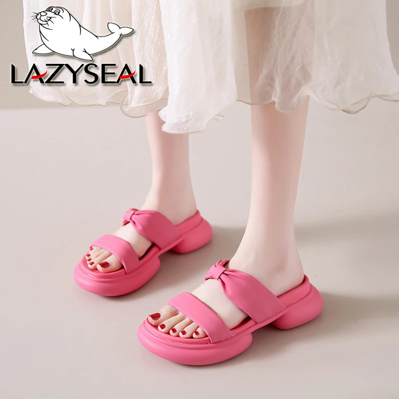

Новые сандалии LazySeal на платформе, вощеная мягкая кожаная обувь для женщин, Дизайнерские однотонные лаконичные тапочки с бантом-бабочкой