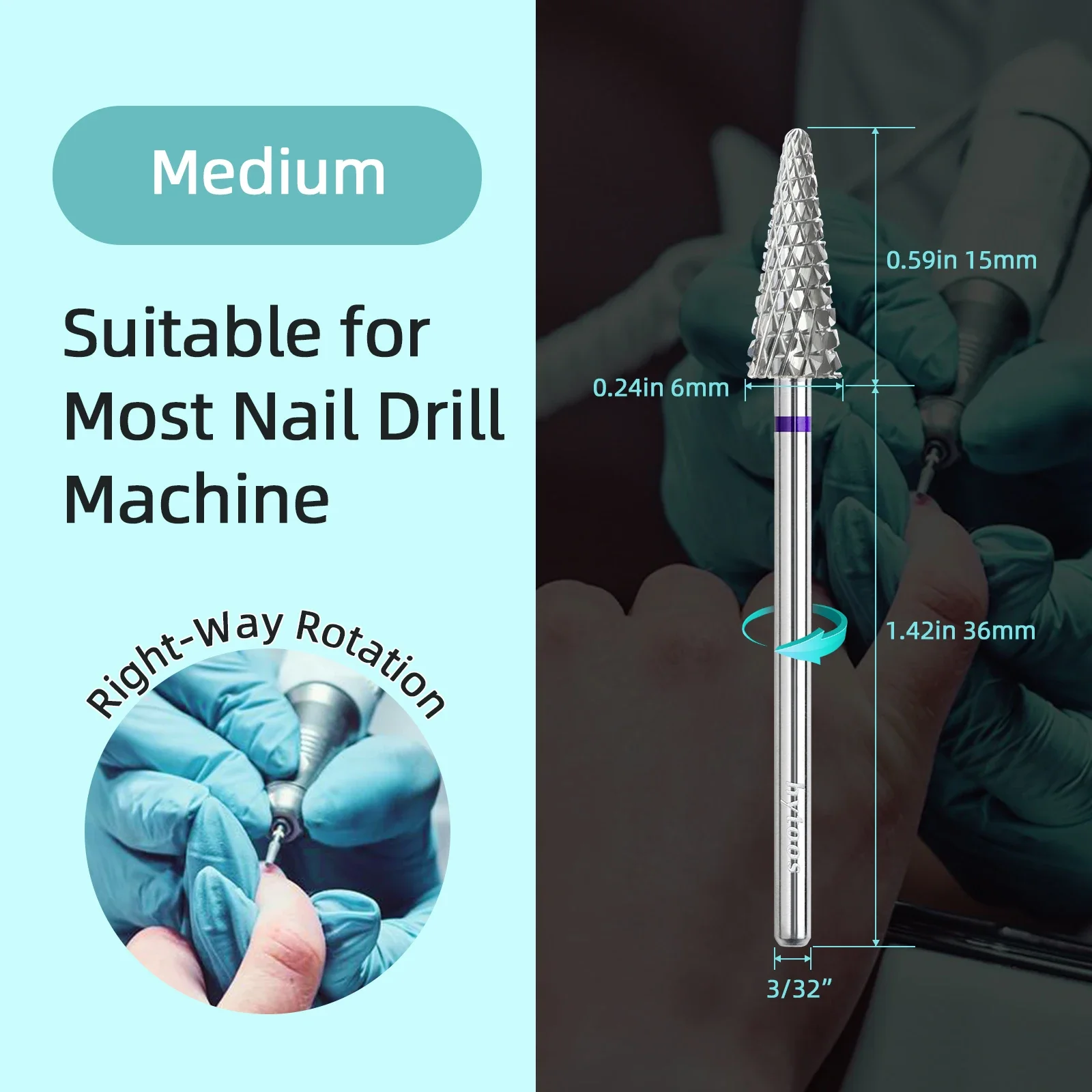 HYTOOS 콘 카바이드 네일 드릴 비트 3/32 오른손 용 크로스 컷 네일 비트 전기 드릴 액세서리 큐티클 젤 리무버 도구
