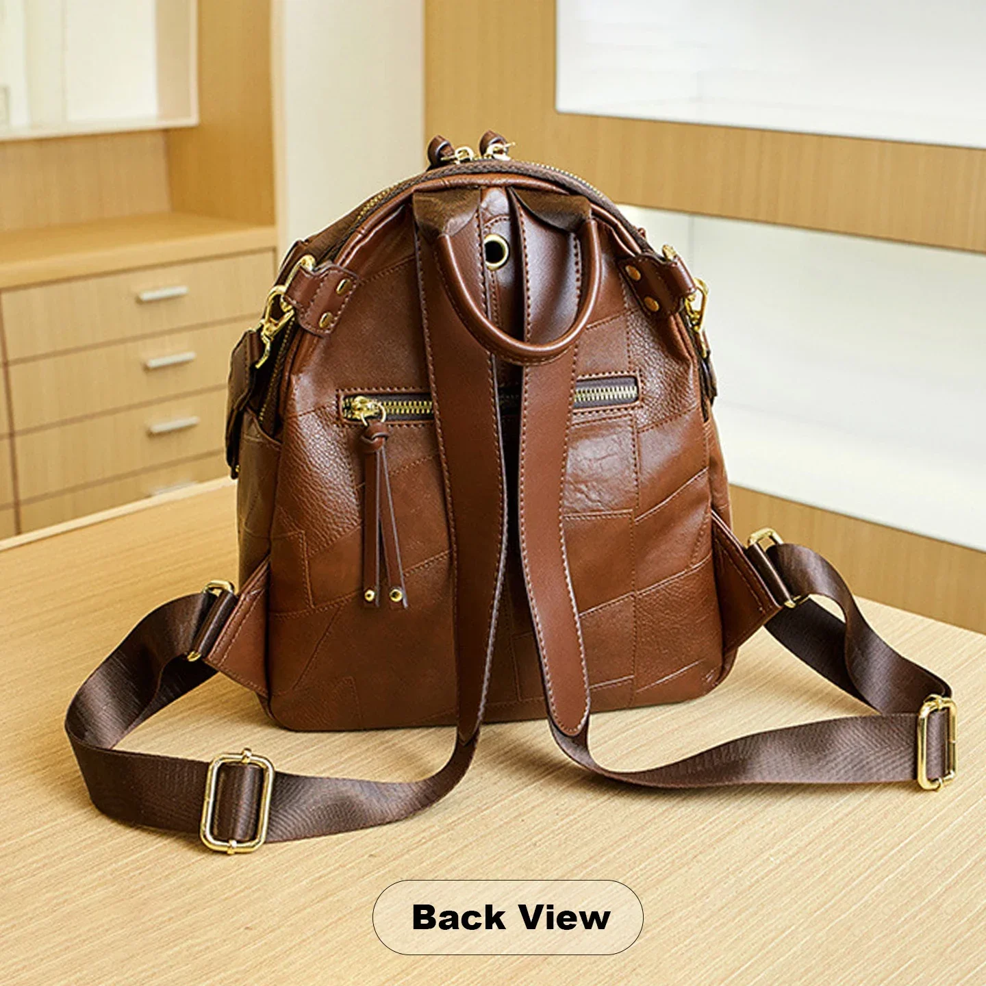 Women Vintage Backpack Convertible Shoulder Bag PU Leather Patchwork Backpack Casual Daily Travel School Bag