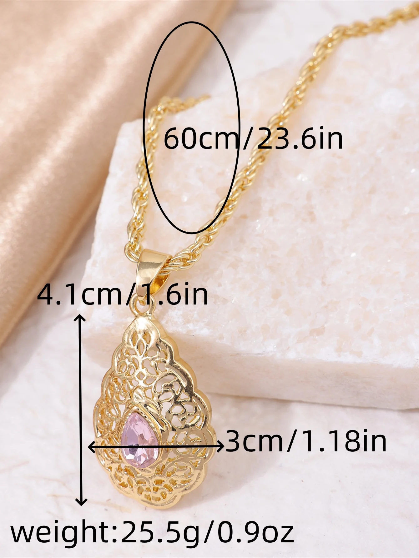 Golden Algerian Classic Wedding Necklace Drop Shape Crystal Pendant