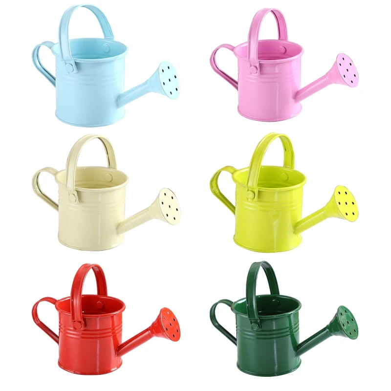 Mini Gardening Water Pot with Handle Tote Candy Color Metal Planting Pot for Kids Small Portable Indoor Watering Equipment M76D