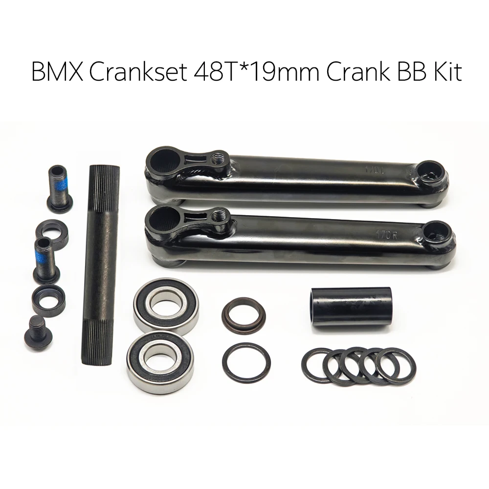 

BMX 48T*19mm L/R Drive Crankset - MID/EURO/Spanish Compatible, Fits 73mm BB Shell | Aluminum Alloy, Black/Silver