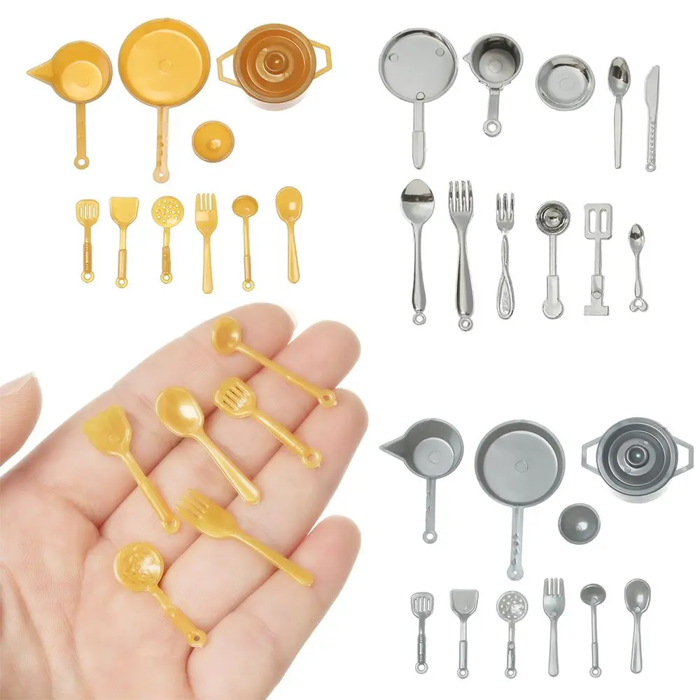 10/11PCS 1:12 Scale Food Toys Pan Fork Pot Playing House Miniature Cookware Dollhouse Kitchen Dinnerware Model Doll Accessories