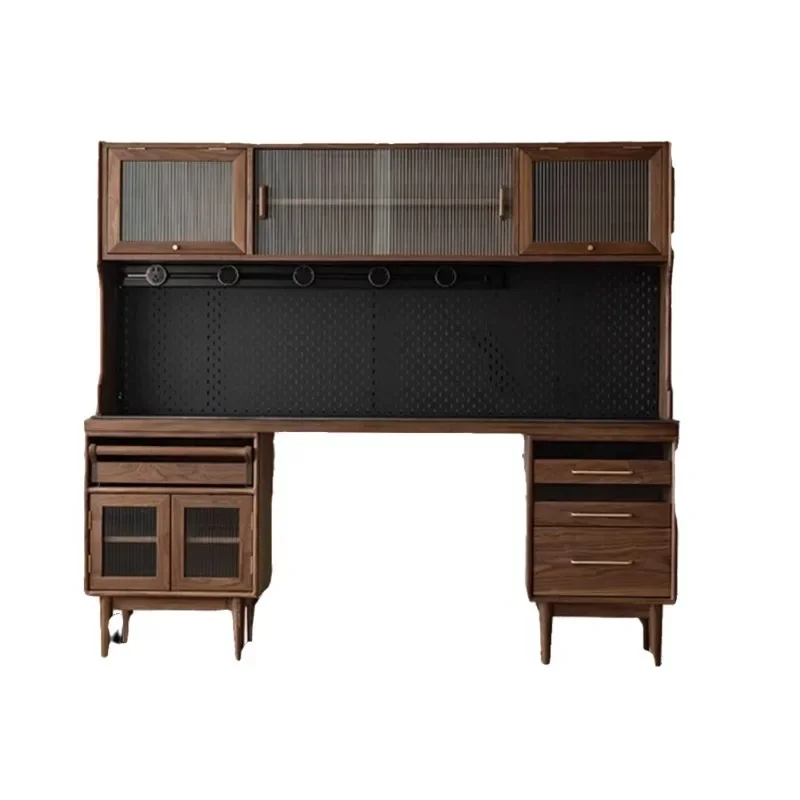 

Black walnut solid wood dining side cabinet dining table integrated folding against the wall multi-functional cabinet