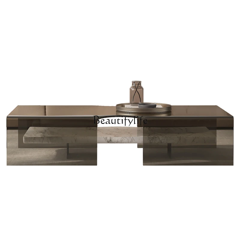 

Italian minimalist natural marble coffee table modern simple living room glass creative coffee table