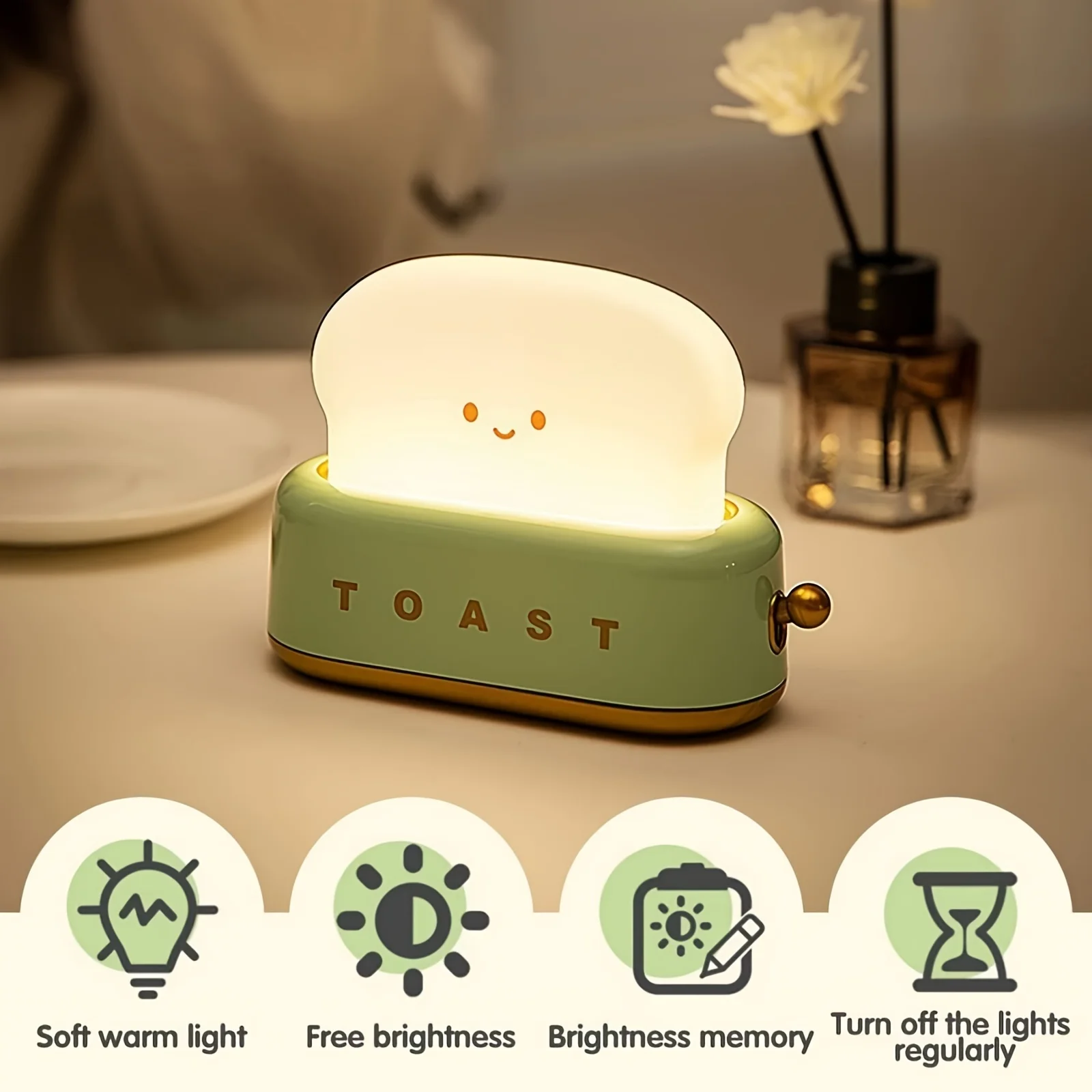 1/2PCS Toaster Lamp Novelty Night Light,Cute Rechargeable LED Desk Decor w/Metal Accents,Bedroom,Aesthetic Room Decor,Teen Girls