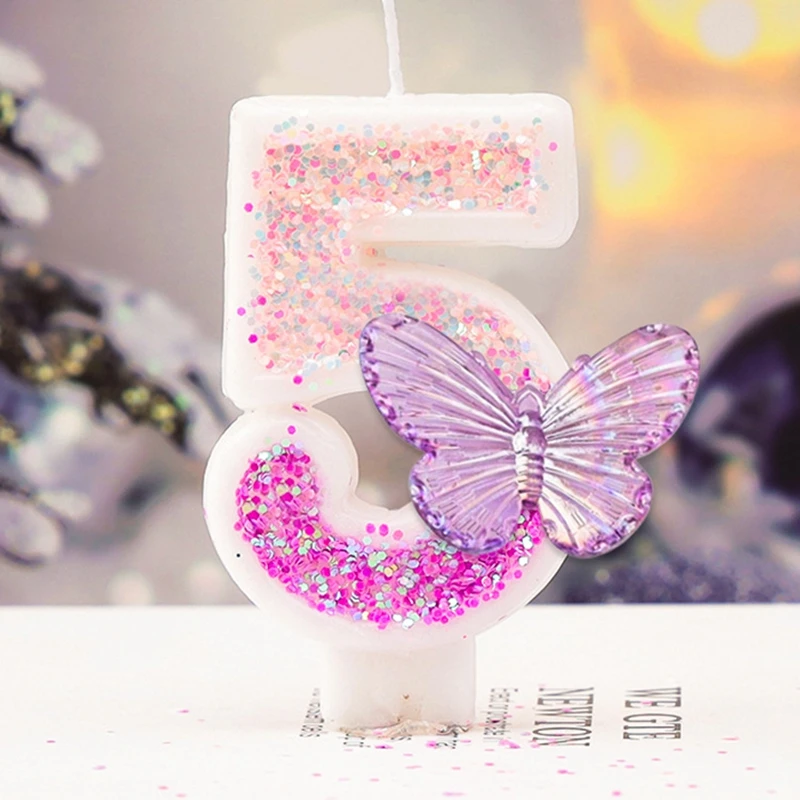 1st Birthday Candle Cake Topper Colours Creative Number 1 Candle Cute Pink Butterfly Digital Candle Birthday Wedding Party Decor