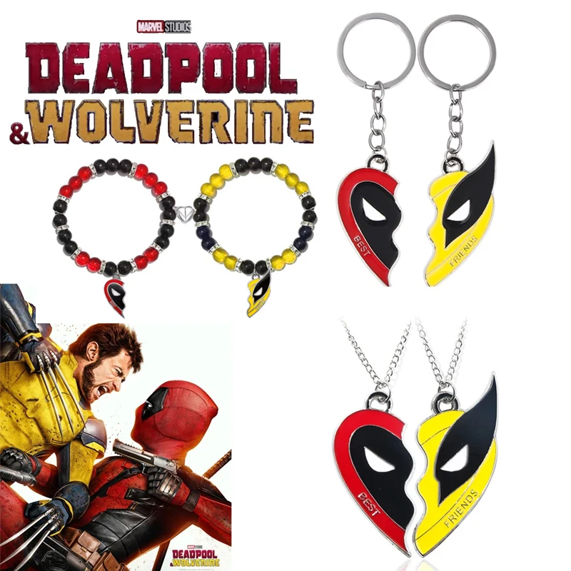 Disney Superhero Deadpool and Wolverine Keychain Best Friends Split Heart Matching Pendant for Women Men Cosplay Jewelry Gift