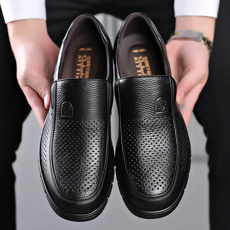 

Mens Black Genuine Leather Slip On Loafers Soft Sole Comfortable Casual Shoes For Middle Aged Dad And Elderly Comfortable