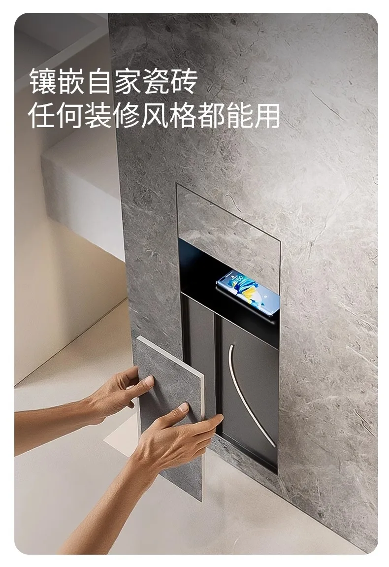 304 Stainless Steel Bathroom Embedded Niche, Hidden Trash Can Toilet Brush Storage, with Concealed Tissue Box