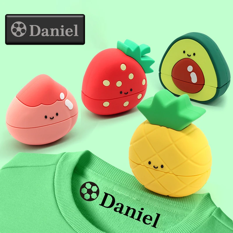 Selo personalizado de nome infantil, Selo impermeável na roupa, Selos personalizados dos desenhos animados do fruto, Durável e Non-Fading