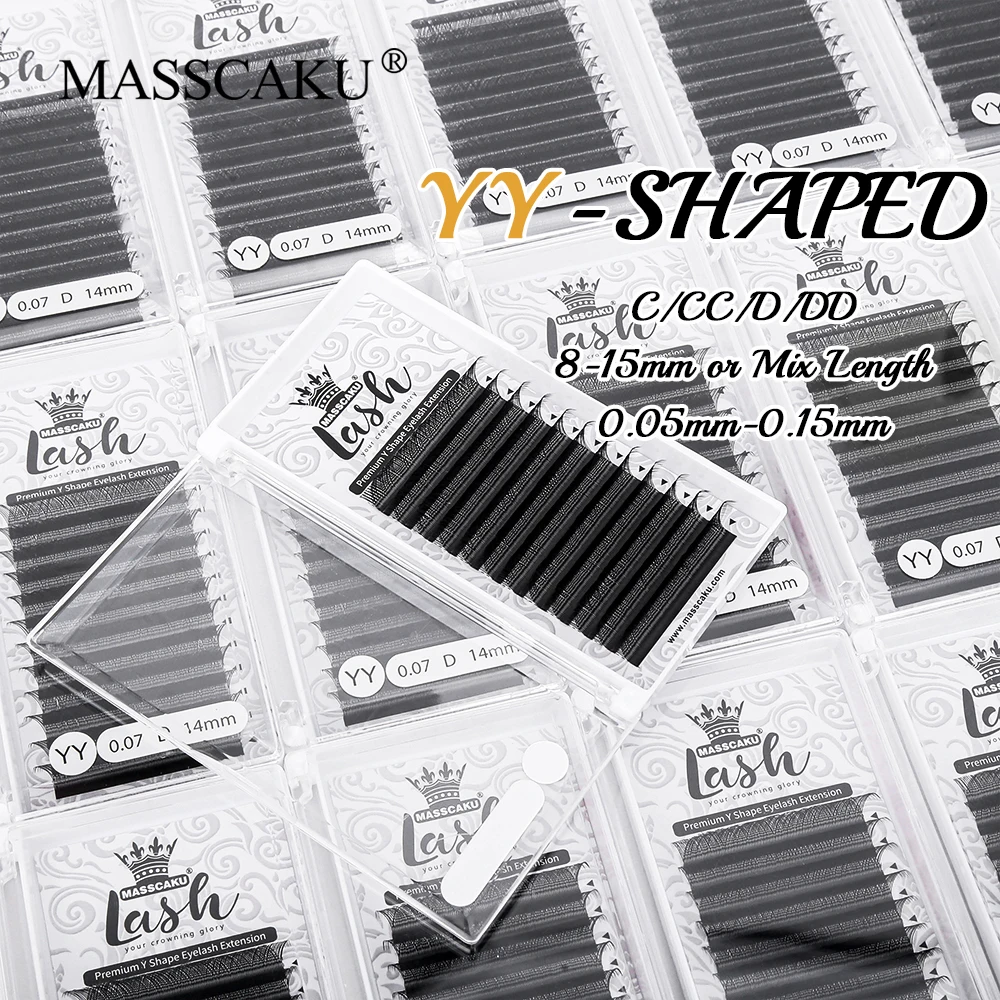 

MASSCAKU High Quality C D Curl Triple Tips Yy-shaped Lashes 0.07mm Matte Dark Black Handmade Professional Soft Eyelash Extension