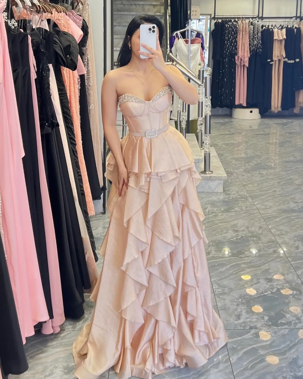 

Индивидуальные длинные платья трапециевидной формы в китайском стиле со складками и блестками на заказ, высокое качество знаменитостей