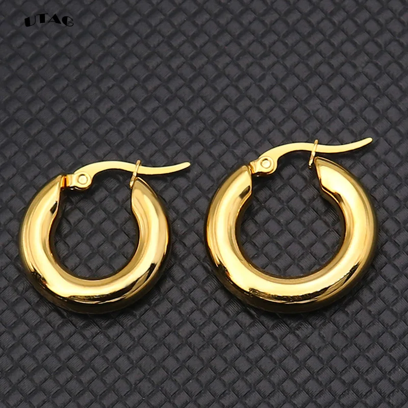 UTAG Gold color circle creole earrings, Stainless Steel Big Round wives Hoop Earrings gifts for women