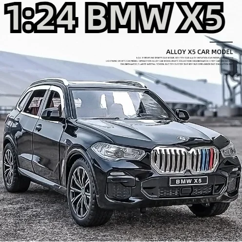 Modèle de voiture BMW X5 SUV en alliage moulé sous pression et véhicules jouets, son et lumière, jouets à dos nervuré, cadeaux pour enfants, 1:24