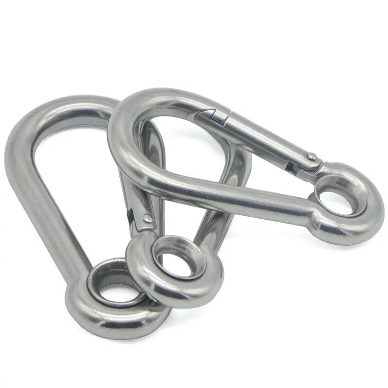 M4 - M12 Heavy Duty Carabiner Clip Spring Snap Hook With Holes Safety Buckle Outdoor Camping Tools 304 / 316 Stainless Steel