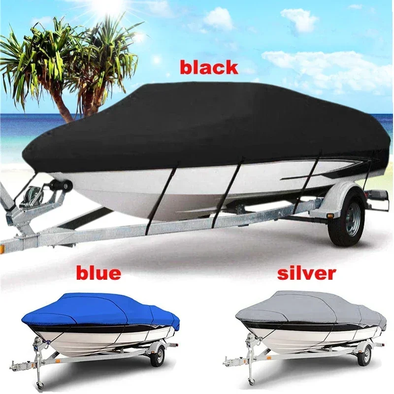 

Black Blue Silver Canvas Yacht Boat Cover 11-22ft Barco Boat Cover Anti-UV Waterproof Heavy Duty Marine Fishing Speedboat