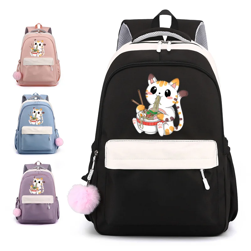 

Kawaii Cat Eat Zipper Face Backpack New Cute Cat Schoolbag School Large Capacity Backpack Laptop Backpacks
