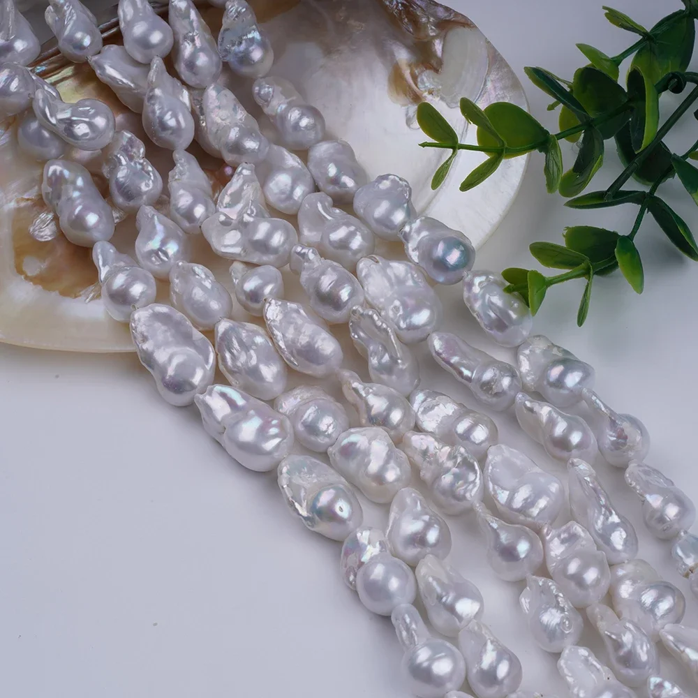 13-18mm White Baroque Fireball Shape Cultured Freshwater Pearl Strands For Jewelry Making