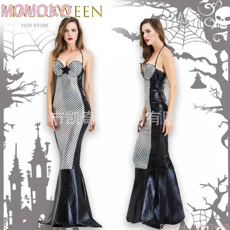 

Костюм на Хэллоуин 2025 года, костюм принцессы-русалки для взрослых, расшитый блестками, косплей, сексуальное вечернее платье с запахом на груди, зеленое