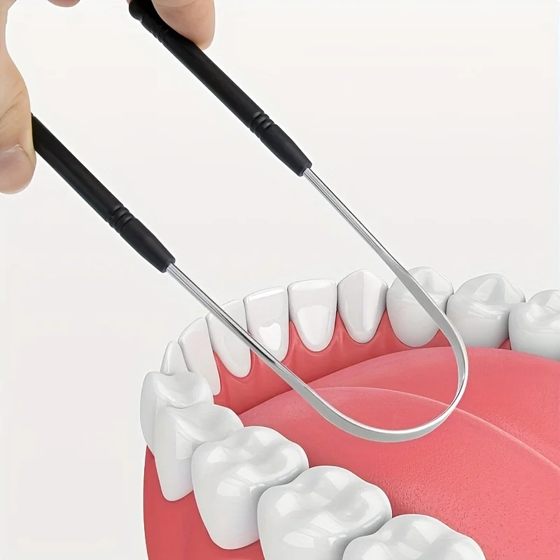 1/2PACK 재사용 가능한 스테인레스 스틸 혀 스크레이퍼 (편안한 그립 핸들 포함) 구강 관리 도구, 혀 클리너 혀 스크레이퍼