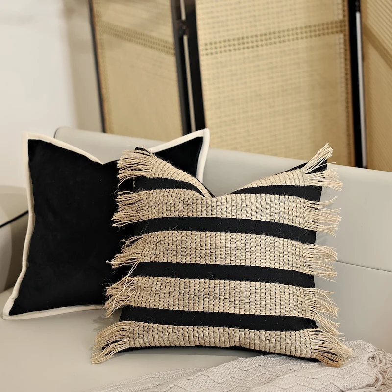 Black Khaki Pillows Stripe Dots Cushion Case Luxury Modern Designer Decorative Pillow Cover For Sofa Chair Home Decorations