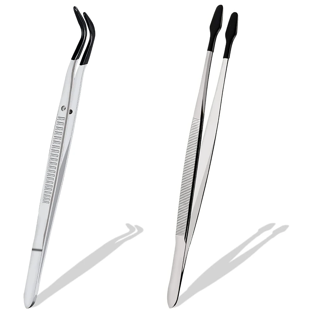 2 Pcs of Rubber Tip Tweezers Set for Craft Laboratory Industrial Hobby Tweezers Pliers Jewelry Stamp Plastic Box 15cm